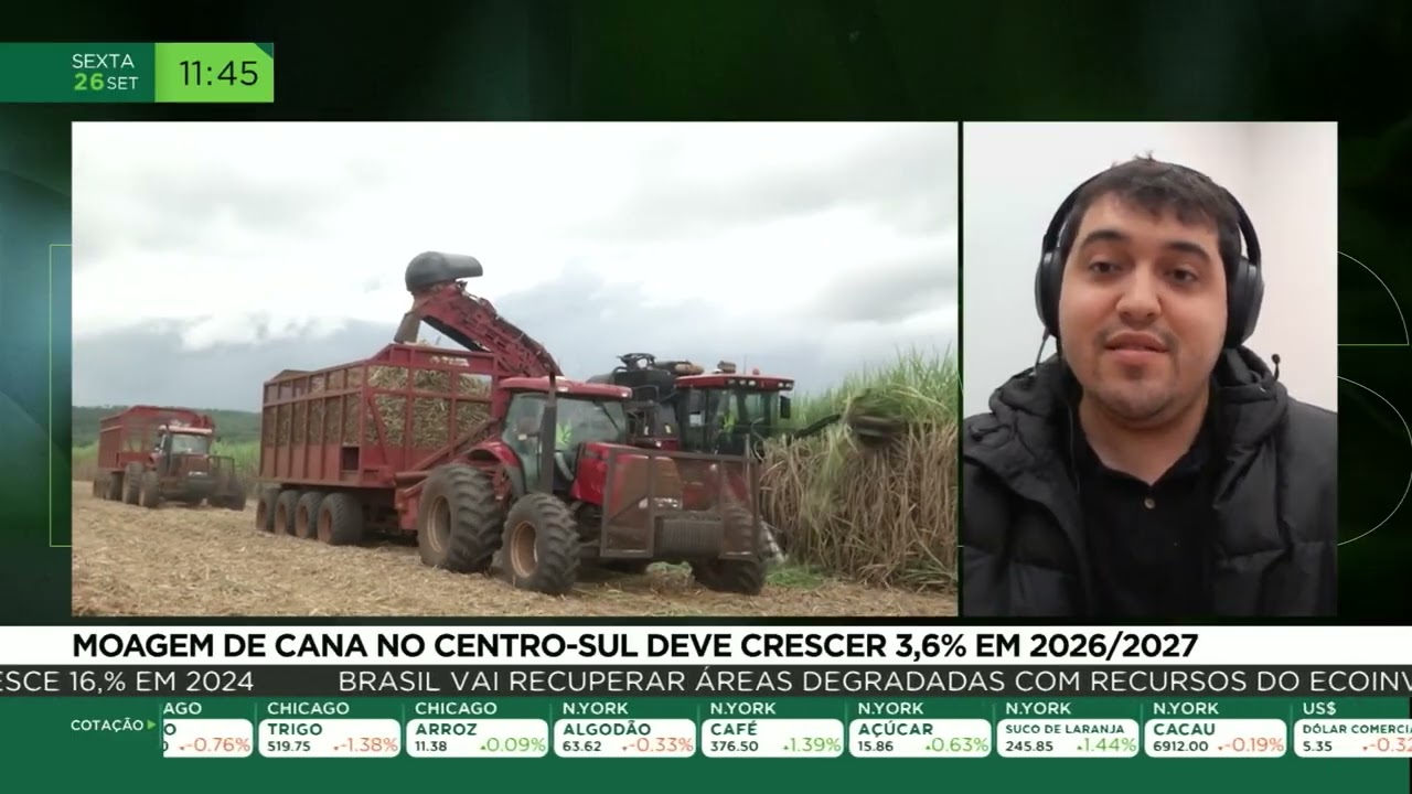 Sugarcane milling in the Center-South region is expected to grow 3.6% in 2026/2027.