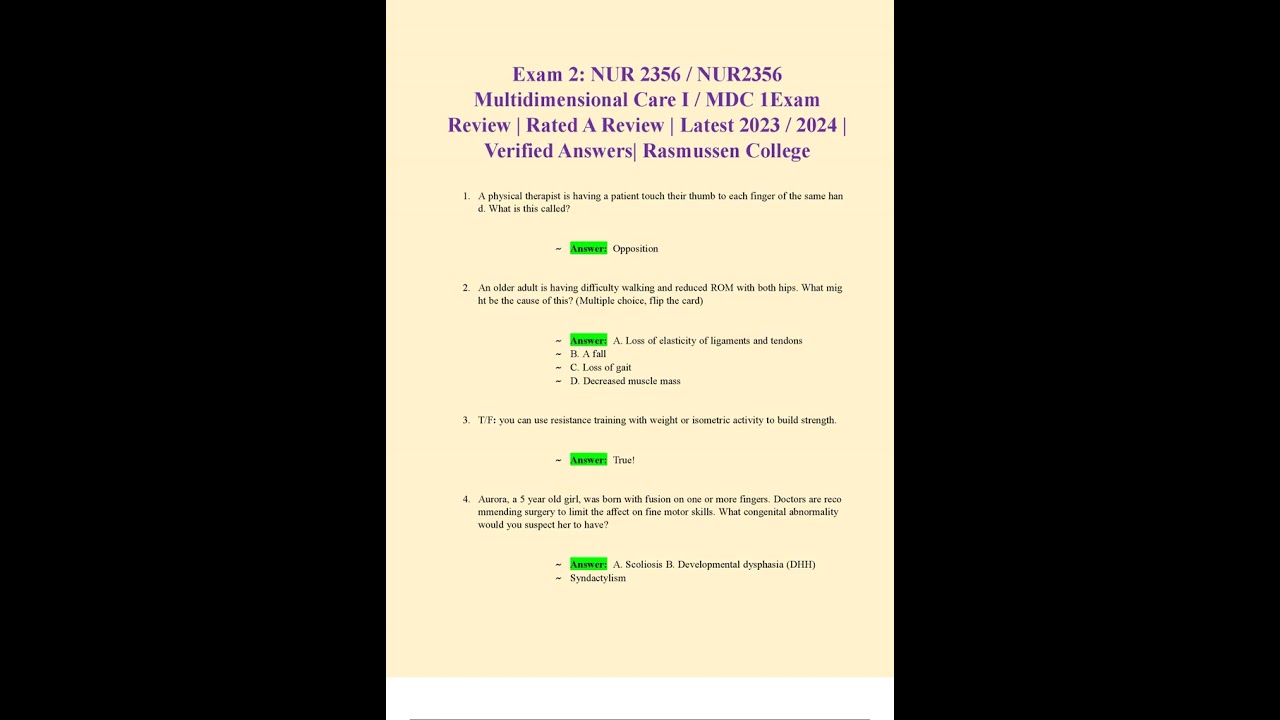 EXAM 2 NUR 2356 NUR2356 MULTIDIMENSIONAL CARE I MDC 1EXAM REVIEW RATED A REVIEW LATEST 2023 2024 VER