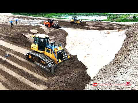 Amazing Sandfill Pond Completed By Skilled Shantui DH17c2 Dozer And 22ton Dump Trucks