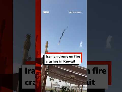 Iranian drone on fire crashes in Kuwait. #Iran #Kuwait #BBCNews