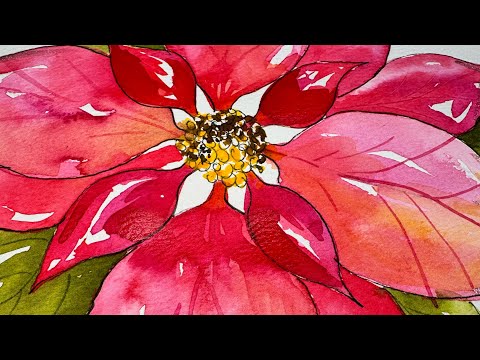 Paint a brilliant red poinsettia, from sketch to paint! Perfect for beginners this holiday season 🎨✨