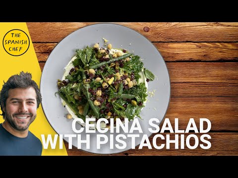 Summer refreshing Salad with Kale, sugar snaps, radishes, pistachios and Cecina