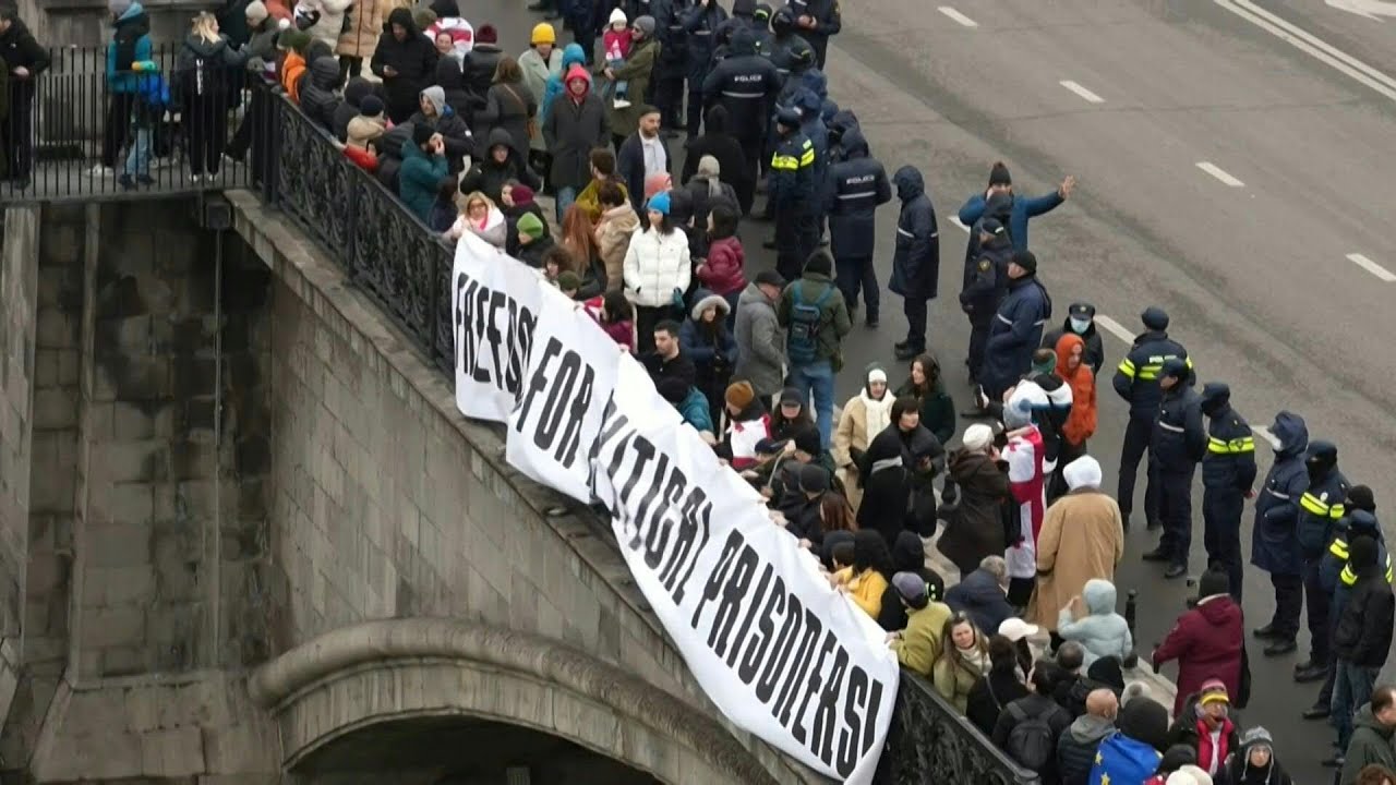 Protesters form human chain in Georgian capital ahead of president's inauguration | AFP