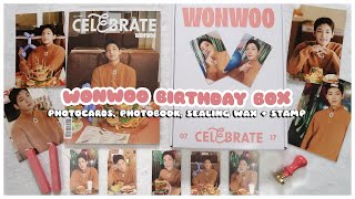unboxing seventeen wonwoo birthday box 2024 weverse package 🍔🎂🩷 photocards, wax, photobook | 세븐틴 원우