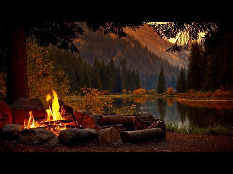 You’re Sitting by a Lake Campfire 🔥🍁 Autumn Forest Ambience with Relaxing Fire Sounds