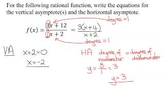 Find the Equations of the Vertical and Horizontal Asymptotes of Rational Function f(x)=(3x+12)/(x+2)