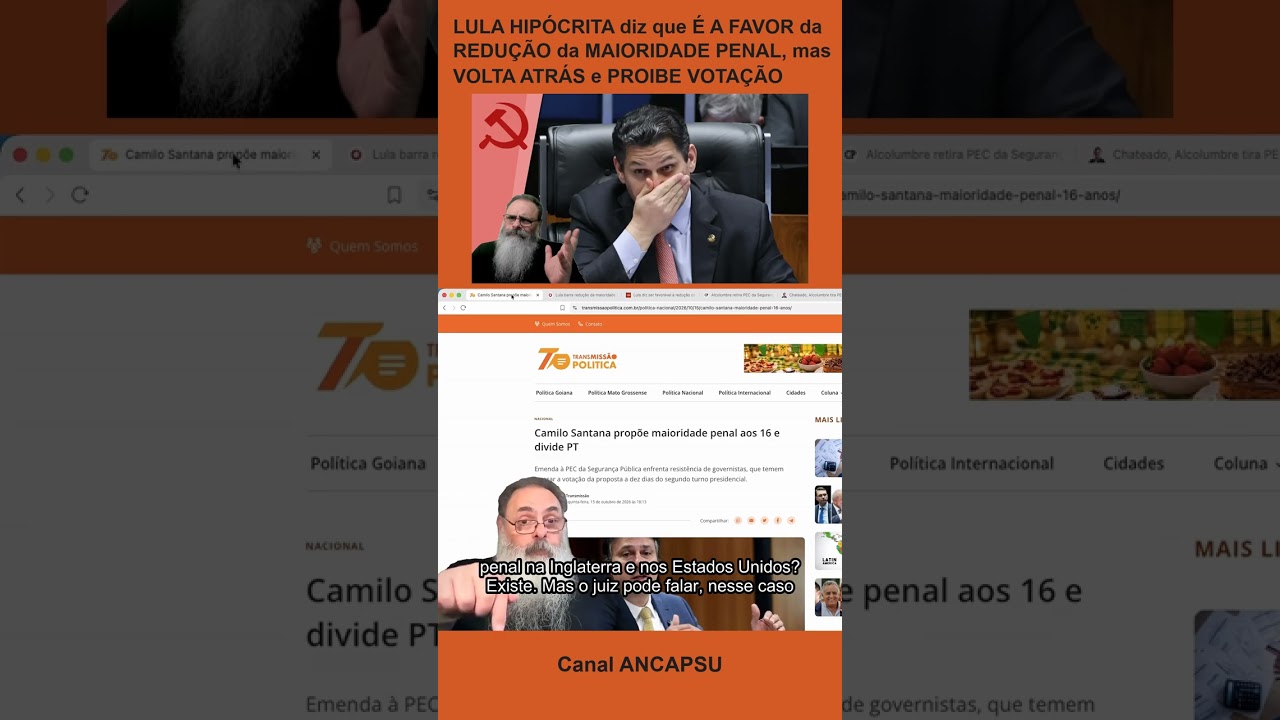 LULA HIPÓCRITA diz que É A FAVOR da REDUÇÃO da MAIORIDADE PENAL, mas VOLTA ATRÁS