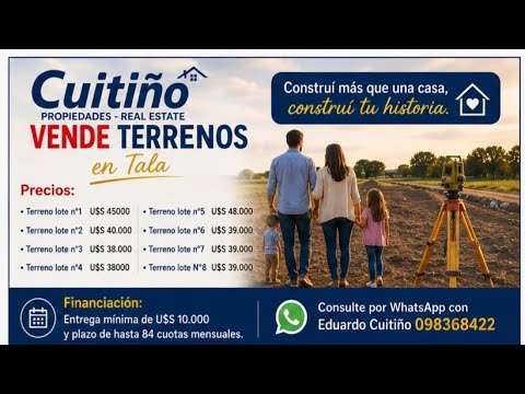 Asegure su futuro. Terrenos en venta en la ciudad de Tala, Canelones, Uruguay