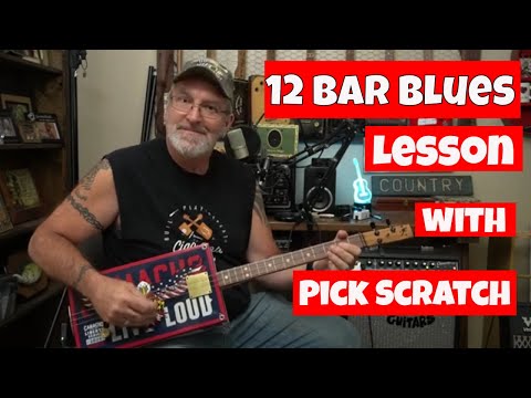 How to Play Cigar Box Guitar - 12 Bar Blues Lesson with Pick Scratch.