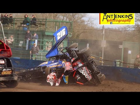 BriSCA F1 Stockcars - 197 Ryan Harrison Last Bender Crash Roll Over vs 216 Jack France - Northampton