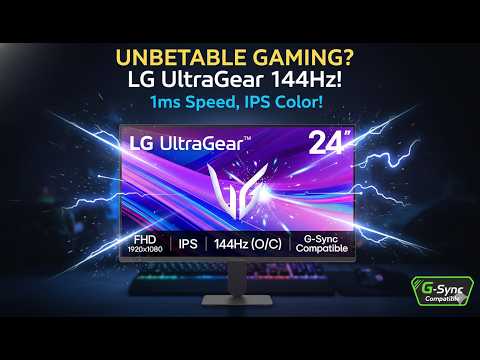 LG 24G411A-B 24-inch Ultragear Full HD (1920 x 1080) IPS Gaming Monitor, 144Hz (O/C), 1ms MBR, NVIDIA G-Sync Compatible, AMD FreeSync, HDR10, HDMI, DisplayPort, Slim Stand, Black video review thumbnail