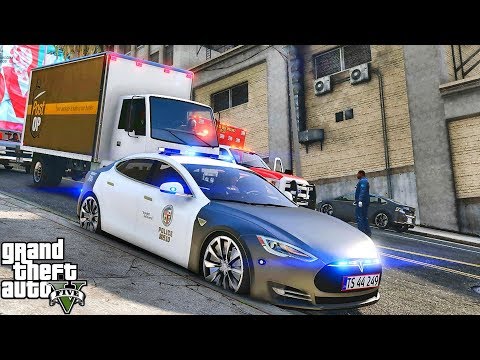 GTA 5 MODS LSPDFR 1040 - TESLA PATROL!!! (GTA 5 REAL LIFE PC MOD)