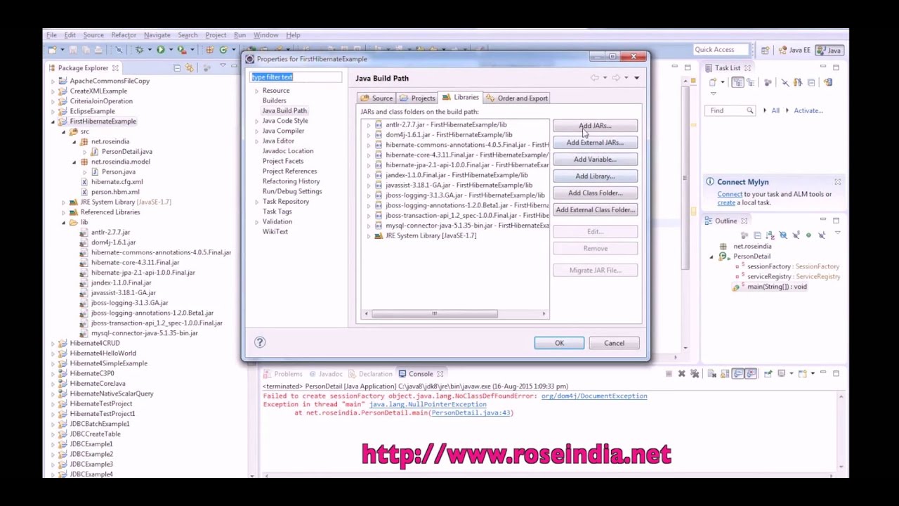 Hibernate Error: Failed to create sessionFactory object.java.lang.NoClassDefFoundError