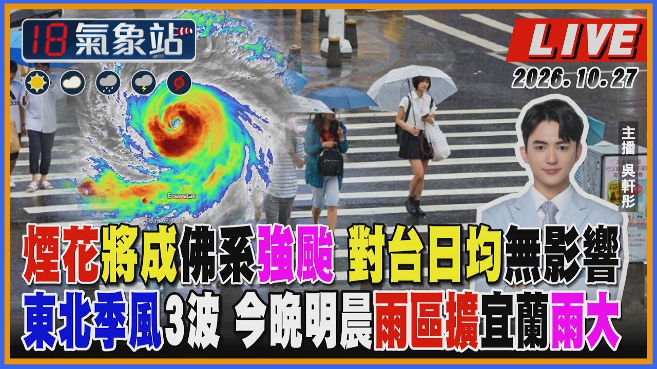 【TVBS18氣象站】煙花將成佛系強颱 對台日均無影響 東北季風3波 今晚明晨雨區擴宜蘭雨大