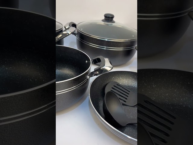 طقم قدور رخامي غطاء زجاج 14 قطعة