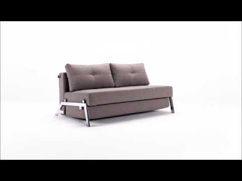 Schlafsofa Cubed Nylon - Stoff Linen: 612 Sand Grey - Breite: 148 cm - Schwarz