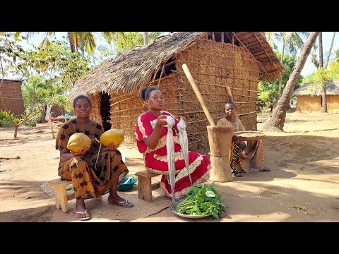 Traditional African Village Cooking | Giant Octopus Stew🐙Hand-Ground Maize Ugali & Fresh Okra Soup