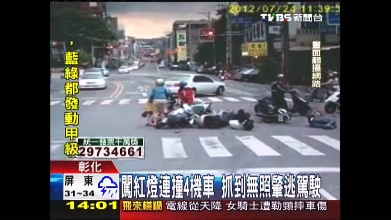 闖紅燈連撞4機車 抓到無照肇逃駕駛