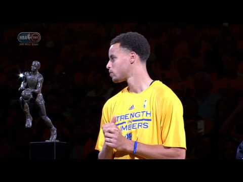 Stephen Curry Accepts MVP Trophy
