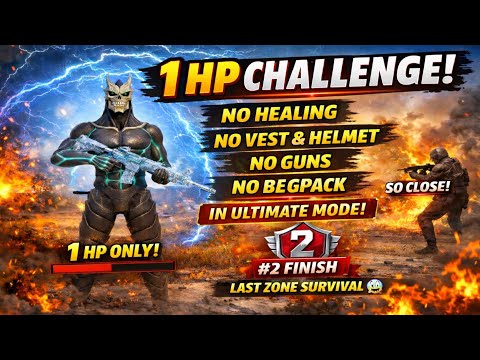 1 HP pe last zone 😱 No healing, no vest & helmet, no guns, no begpack! #2 in Ultimate Royale 🔥