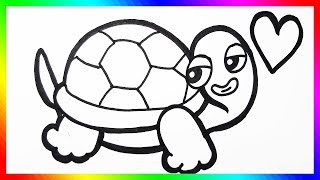 Turtle Coloring Page & Drawing For Kids-Color Tutorial Toddlers with Crayon & Marker ❤KIDS TIME TV