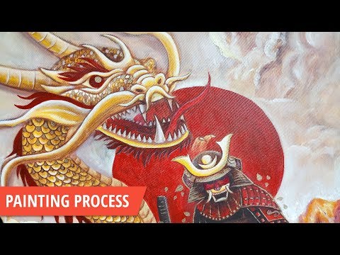 Oil painting process of samurai and dragon (13 min)