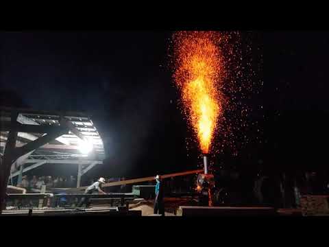Sawing Hardwood At Night With Steam