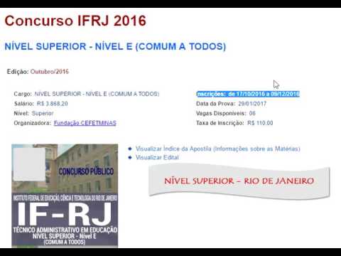 Concurso e Edital Nível Superior-Nível E IFRJ 2017