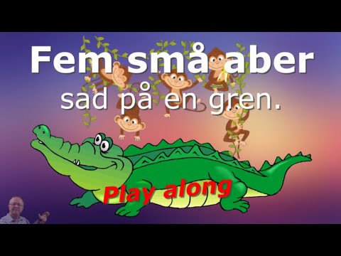 Fem små aber sad på en gren. Play along, ukulele, guitar.