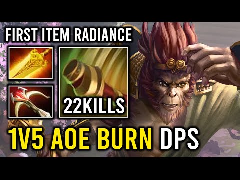 WTF First Item Radiance 1v5 AoE Burn Max Jingu Stack Brutal Right Click Carry Monkey King Dota 2