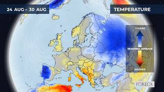 Monthly temperature forecast for Europe 23/8/2026