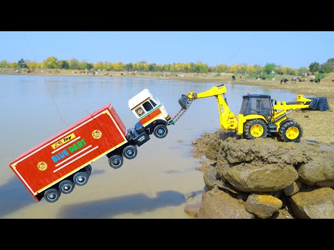 TATA Dumper TATA Tipper TATA Truck Accident Muddy Water Pulling Jcb Cartoon Tractor Crane ? CS Toy