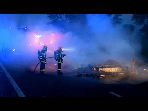 Van driver killed after migrants block Calais road with tree trunks