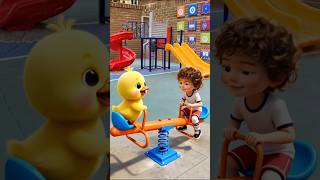  Cute little duck & boy get caught in rain, then go splashing happily。#shorts