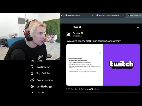 xQc reacts to Twitch banning CSGO skin gambling sponsorships