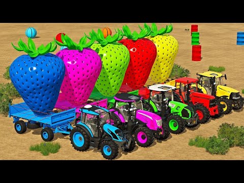 LOAD & TRANSPORT GIANT COLORED STRAWBERRY WITH JCB TRACTORS - Farming Simulator 22