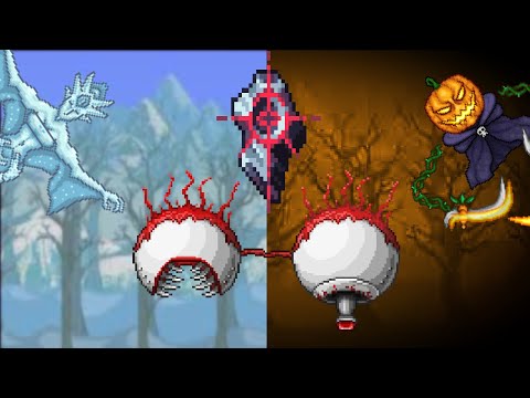 Terraria - Supreme Buffed Optic Staff EX Redo  vs Frost Moon Pumpkin Moon , Boss Rush ll Fargos Mod