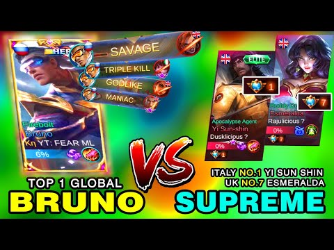 TOP 1 GLOBAL BRUNO Totally Destroyed TWO SUPREME in Rank | Bruno Funnel Build & Gameplay ~ MLBB
