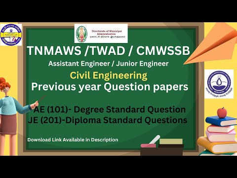 TNMAWS / TWAD Board/ CMWSSB Previous year Questions paper with answer/Civil Engineering- AE & JE