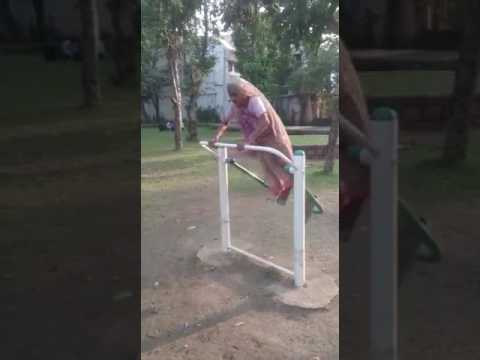 granny playing swing .