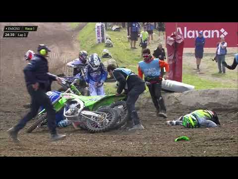 Crash at the start of EMX250 Race 1 #MonsterEnergyMXGPTrentino