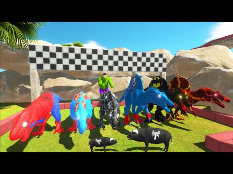 SUPER SPEED RACE SUPERHERO DINOSAURS DEFEATS VENOM PIG - Animal Revolt Battle Simulator