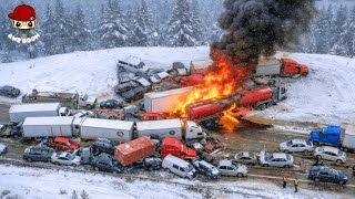 70 Truck Crashes on Frozen Roads | Urban Winter Chaos Caught on Camera
