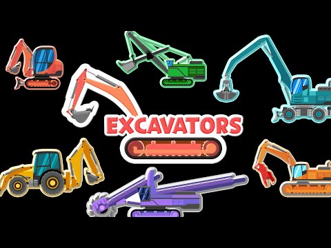 Excavators | Kids' Picture Show | Construction Vehicles | Bucket Wheel Excavator, Backhoe loader