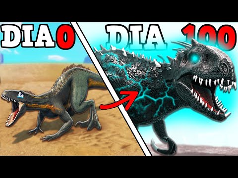 O PEQUENO INDORAPTOR EVOLUIU PARA O GIGANTE INDOMINUS ZILLA REX! SOBREVIVI 100 DIAS ARK!