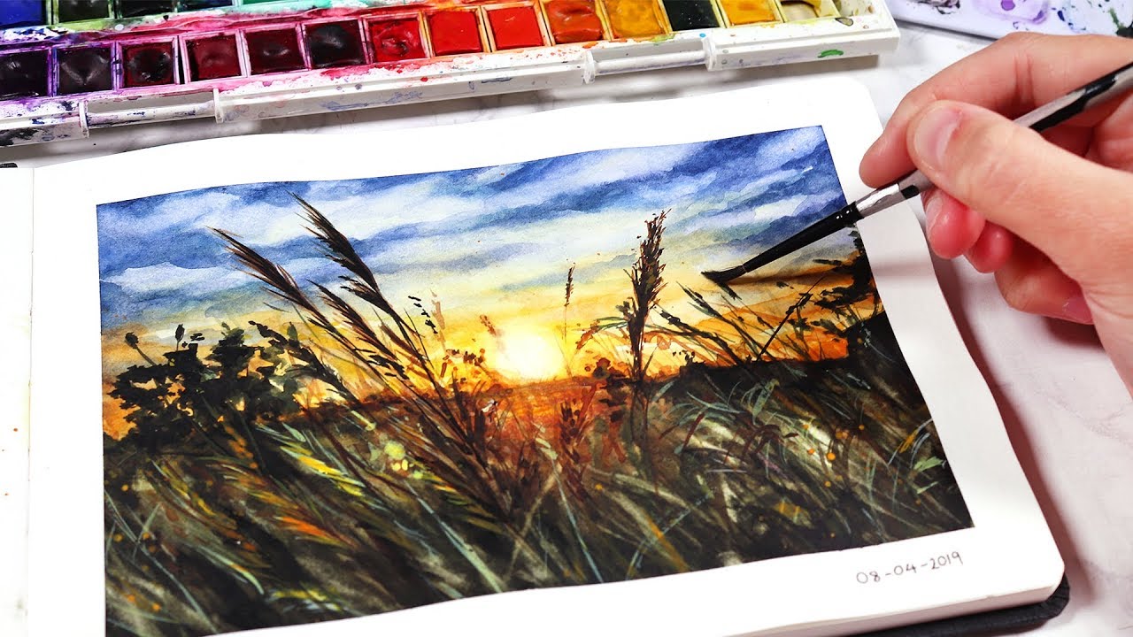 watercolor painting tutorials for beginners sunset by kirsty partridge