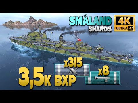 Destroyer Småland on map Shards, 3,5k bxp game - World of Warships