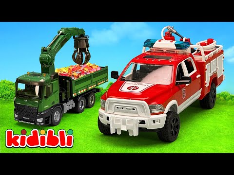 Zabawki Ciężarówka Wywrotka w Akcji! 🔥 Strażacy Ratują Ciężarówkę | Film Dla Dzieci | Kidibli