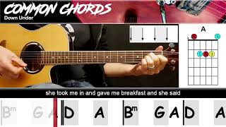 Down Under - Men At Work | EASY GUITAR LESSON | Scrolling Chords & Lyrics