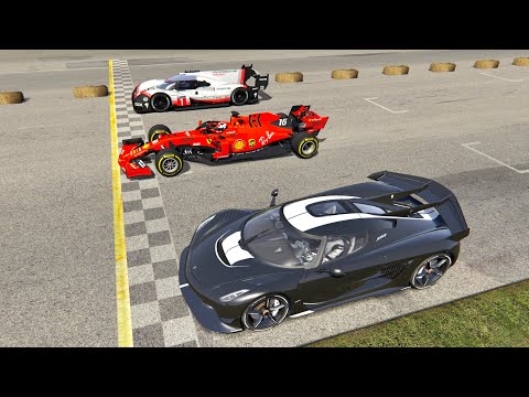 Koenigsegg Jesko with Jet Engine vs Ferrari F1 2019 vs Porsche 919 EVO - Old Monza